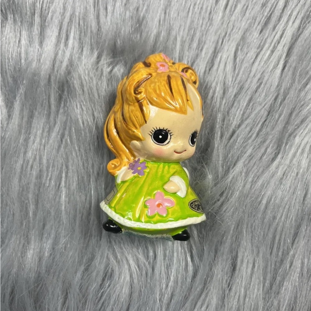 Vintage Josef Originals May Birthday Girl Figurine Big Eyes Green